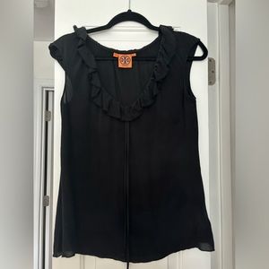 Black Tory Burch silk ruffle blouse